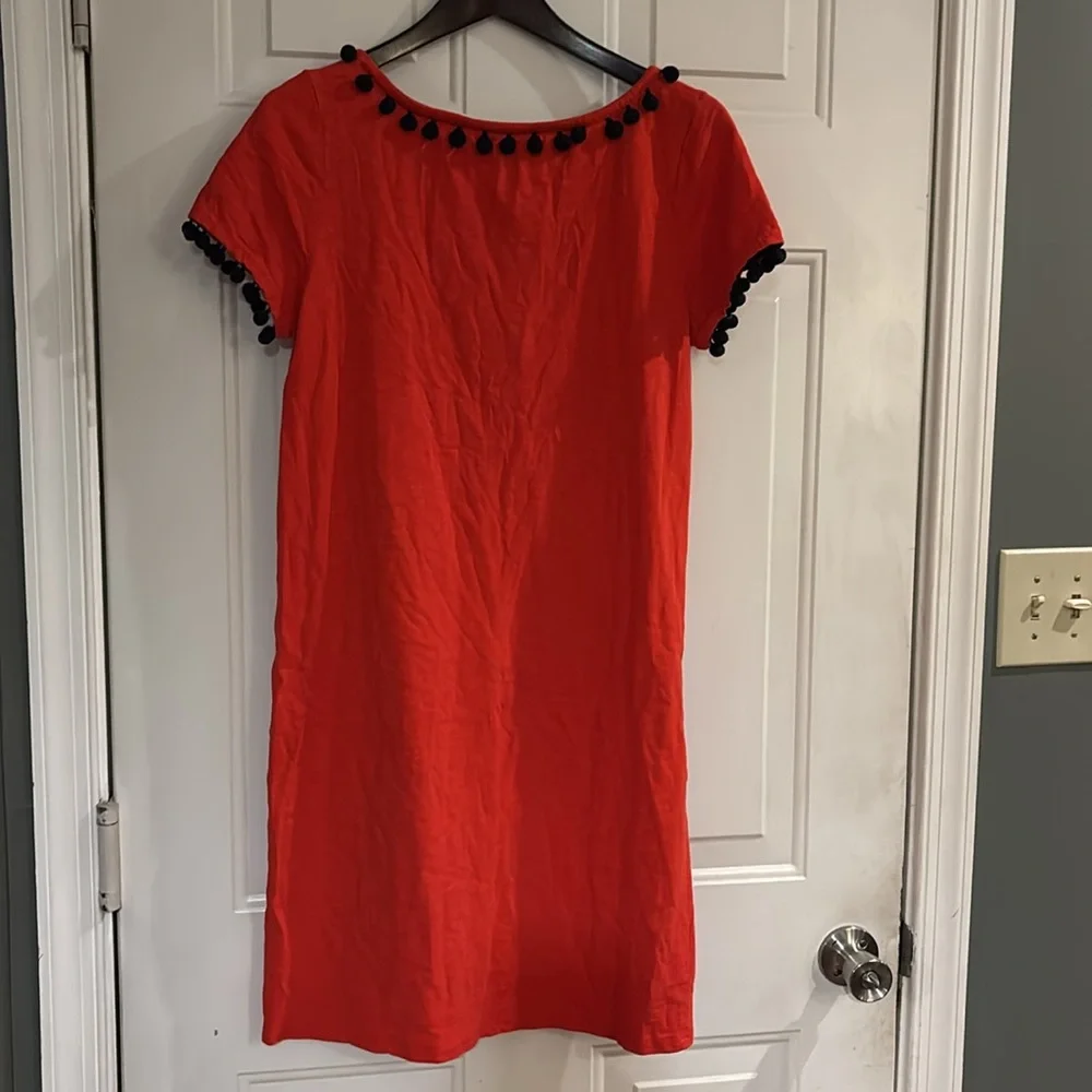 Biden Red Dress with Black Pom-Pom Trim - Picture 4 of 5